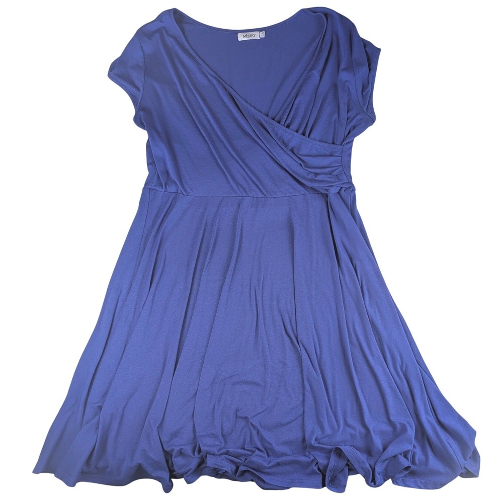 Missky Royal Blue Faux Wrap V-Neck Jersey A-Line Dress Womens 2XL Short Sleeve